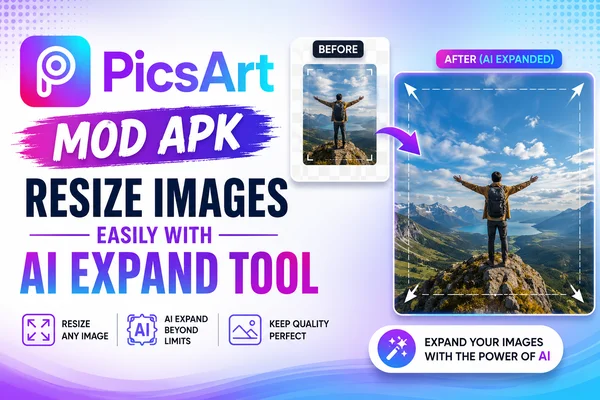 PicsArt MOD APK: AI एक्सपैंड टूल से आसानी से इमेज का साइज़ बदलें